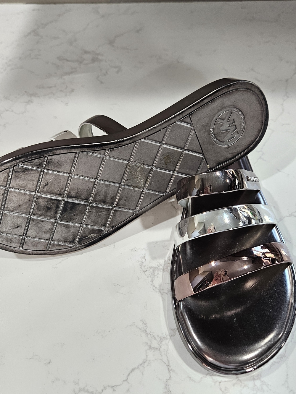 Michael Kors Women’s Metallic Triple-Strap Slide Sandals - Rose Gold/Silver - Picture 5 of 5